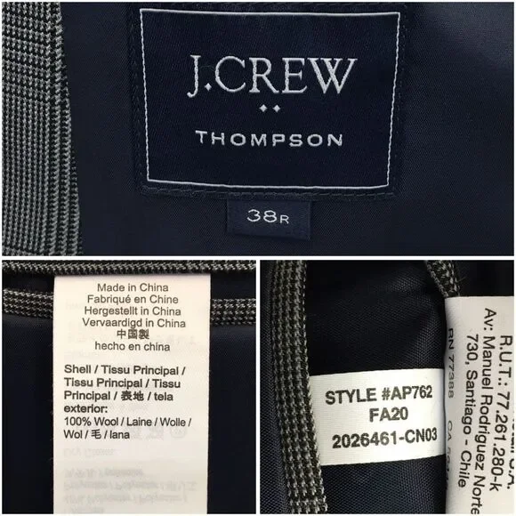 J CREW Mens Blazer Sport Coat Casual Jacket Size 38R 2 Button Wool Suit THOMPSON